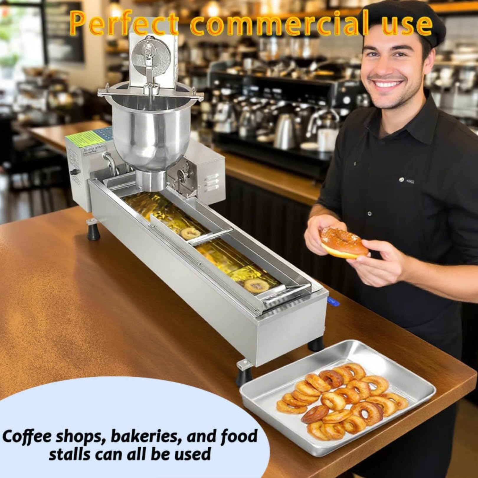 Mini Donut Maker Maschine Elektrische Edelstahl Fritteuse Auto Zählen & Wenden Timer & Temperaturregelung Bis zu 800 Donuts pro Stunde