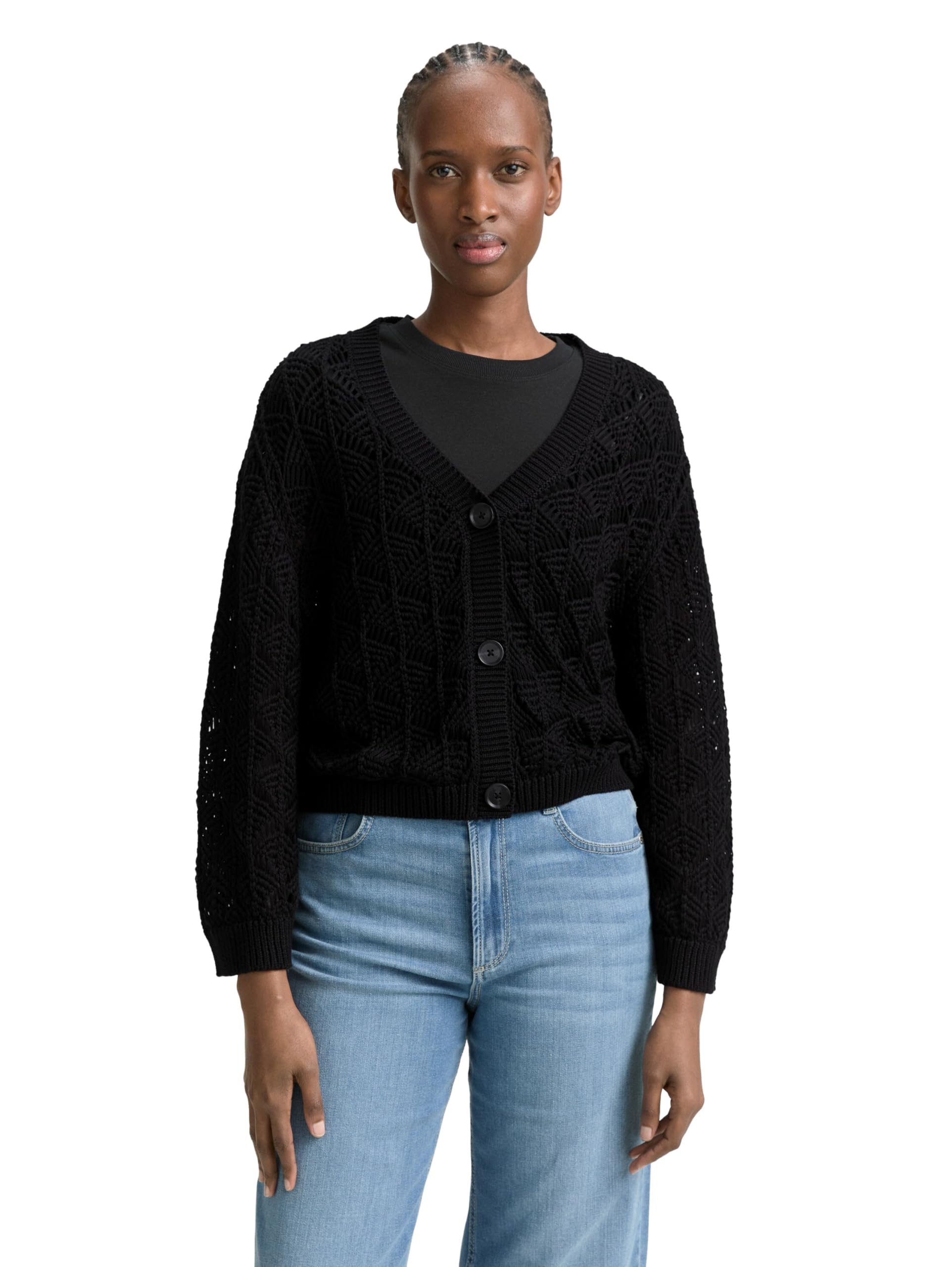 Tom Tailor Denim Damen Relaxed Fit Cardigan mit Lochmuster