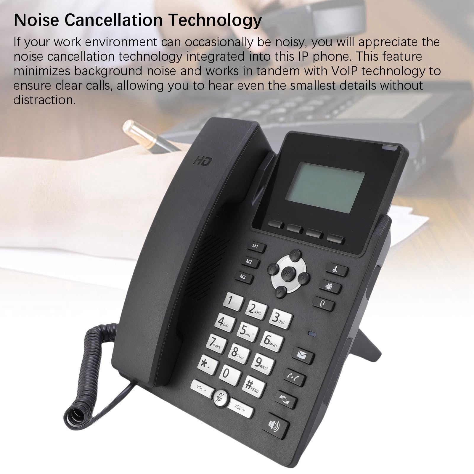 Telefono IP, display a colori da 2,4 pollici Telefono VoIP aziendale Doppia porta Gigabit PoE Telefono multimediale desktop per piccoli uffici (2 linee SIP)