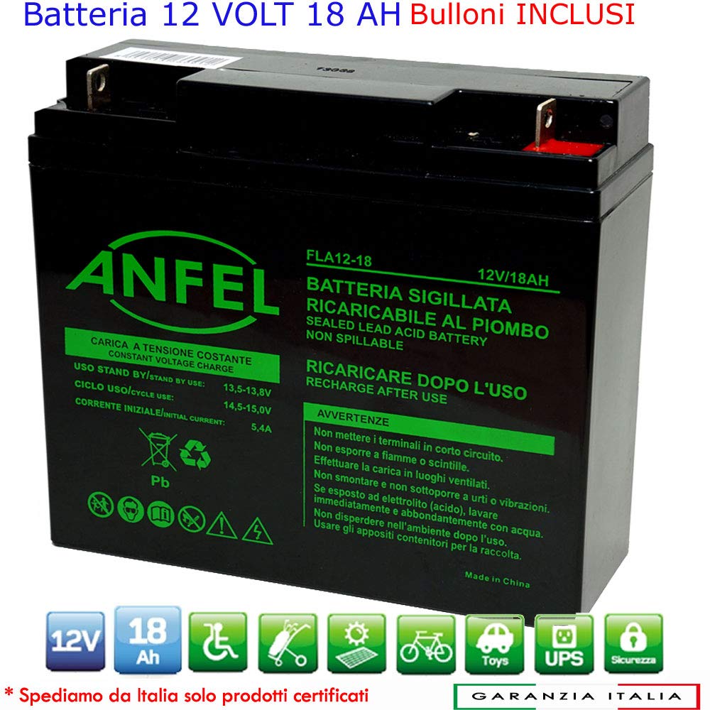 Batteria ricaricabile 12V 18Ah al piombo ermetica per UPS gruppi di continuità antifurti allarmi