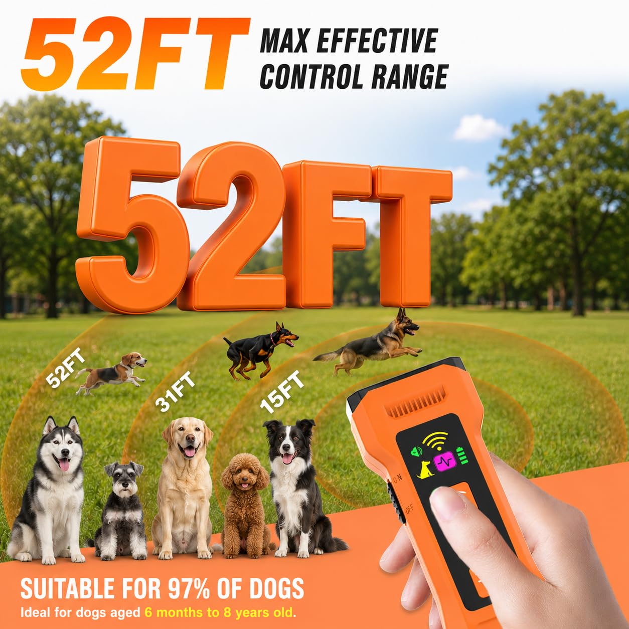 6-in-1 Ultraschall-Hundetrainer, wiederaufladbar, Hand-Bell-Kontrollgerät