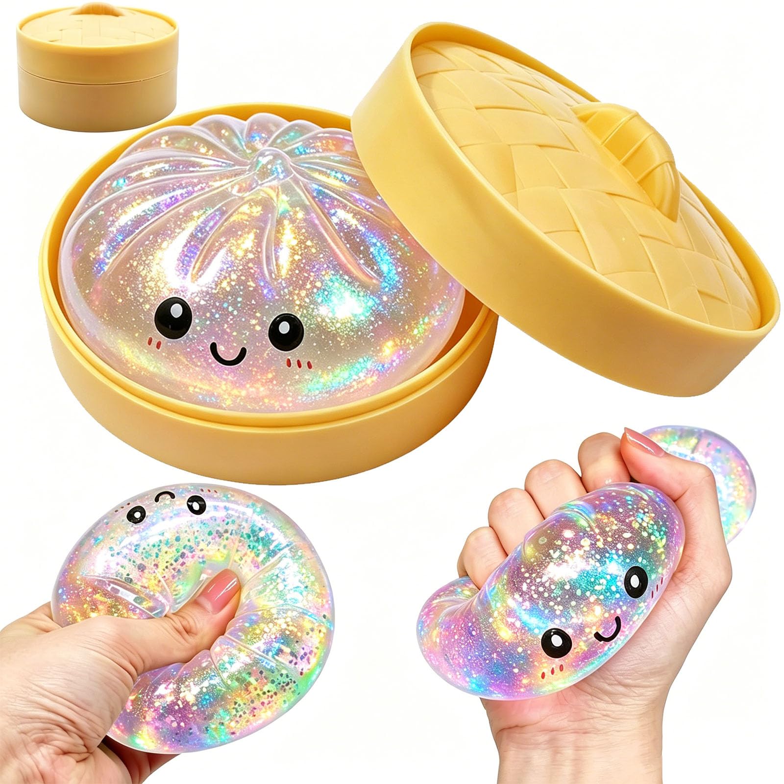 Glitter Dumpling Squishy Toys, Glitter Squishy Dumpling Toy with Mystery Box, Cute Rainbow Dumplings Soft Fidget Toy, Dough Ball Stress Relief Sensory Toys for Adults Kids Birthday Party Favor — image 1