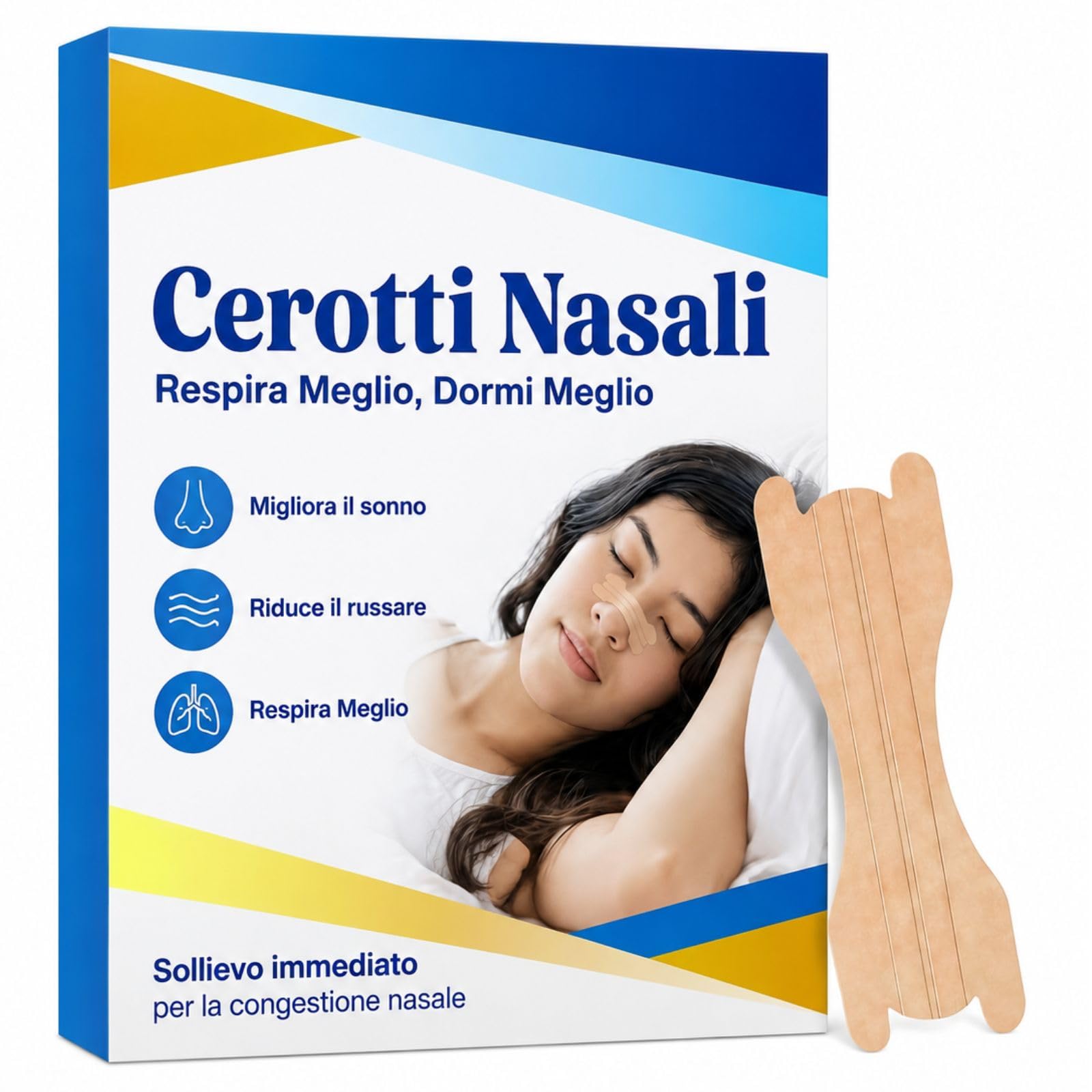 Cerotti Nasali Antirussamento 50 Strisce, Cerotti per Non Russare, Cerotti Naso, Cerotti Nasali Respira Bene Confortevoli per Uomo e Donna