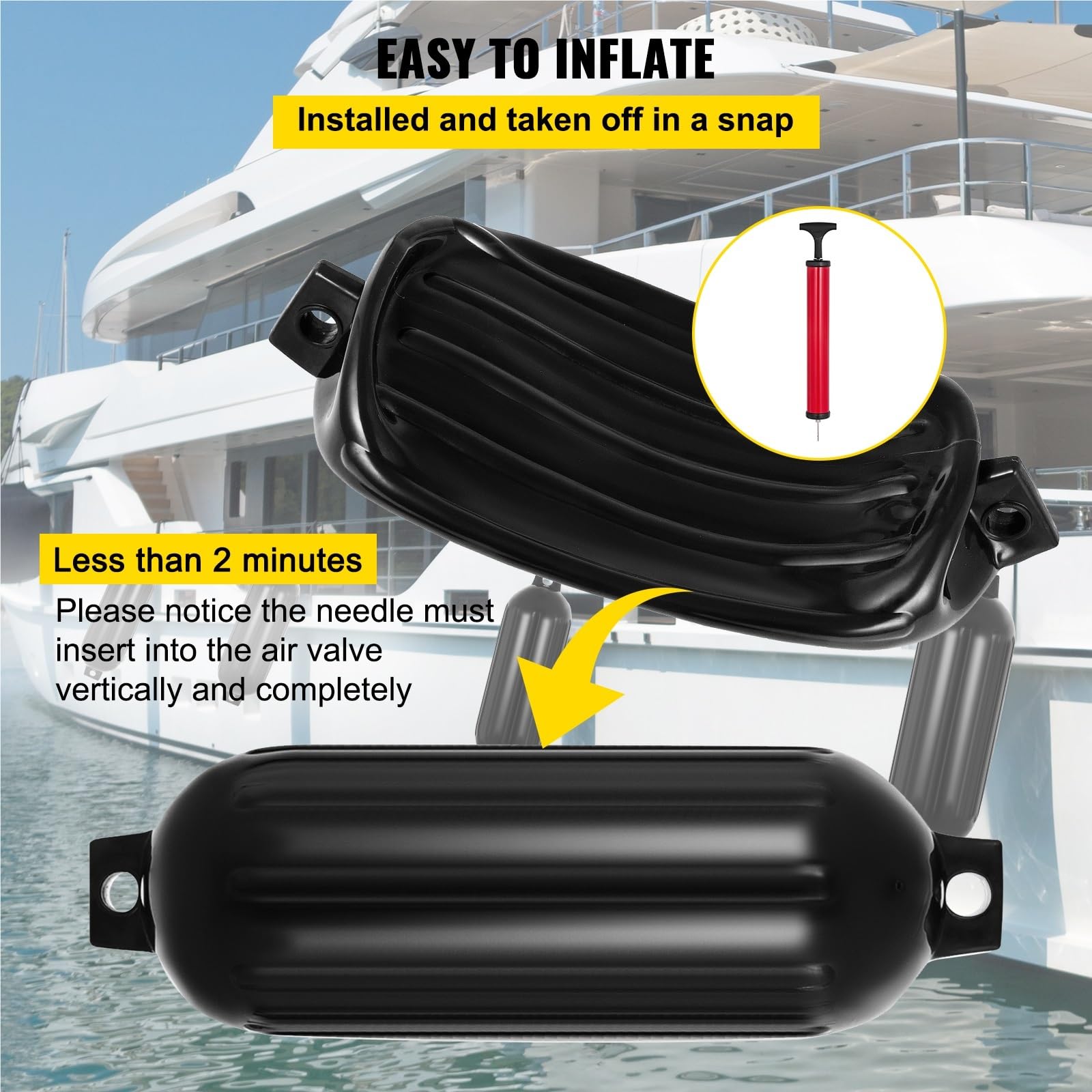 Boat Fenders Lot de 4 Pare-Chocs de Bateau nervurés for Quai de Yacht, Protection for Bateau à rames, canoë, Ponton, voiliers, Yachts pour Bateaux, Voiliers
