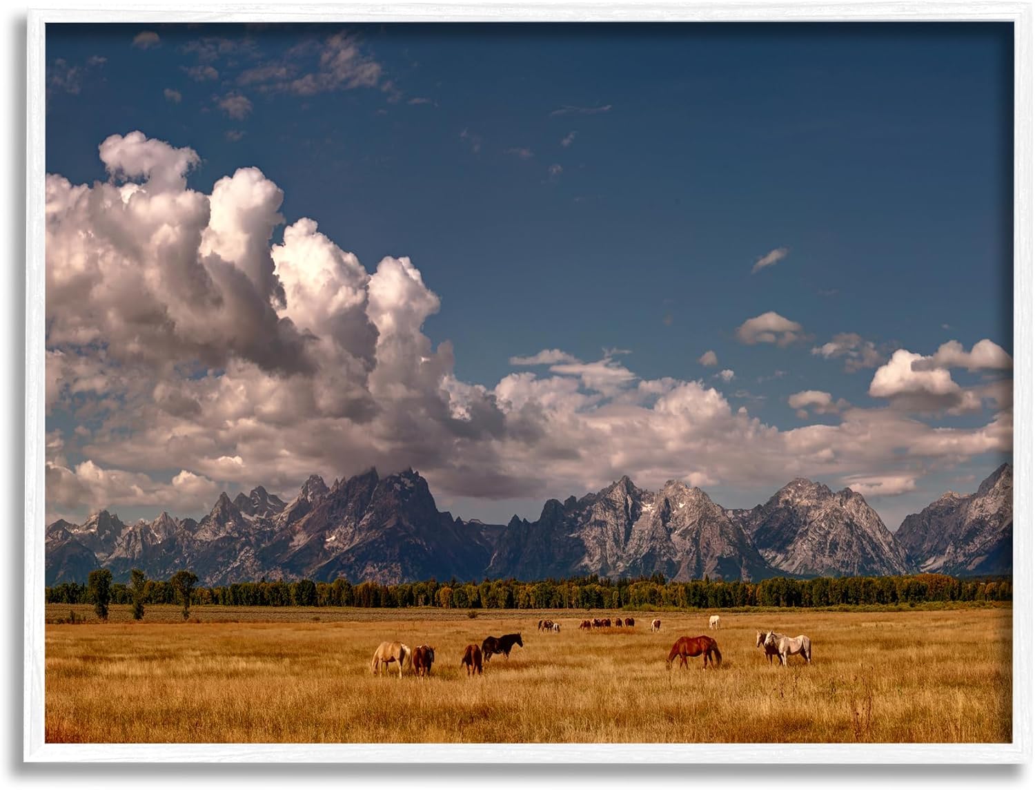 Stupell Industries Horses Grazing Mountain View White Framed Giclee Art Design by Lena Owens