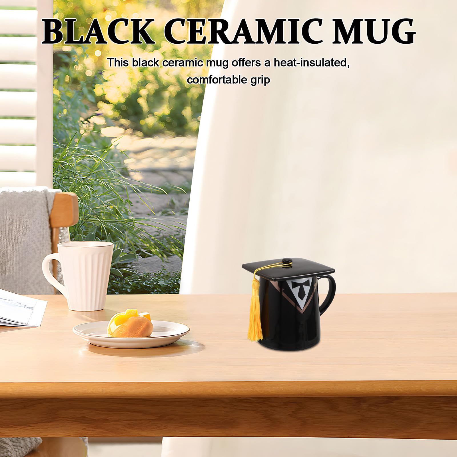 Tazza in ceramica a forma di cappello di laurea con coperchio a nappa, 450 ml/15 oz, tazza da caffè/tè nera, regalo di laurea 2026 per studenti, insegnanti, bomboniera per feste scolastiche