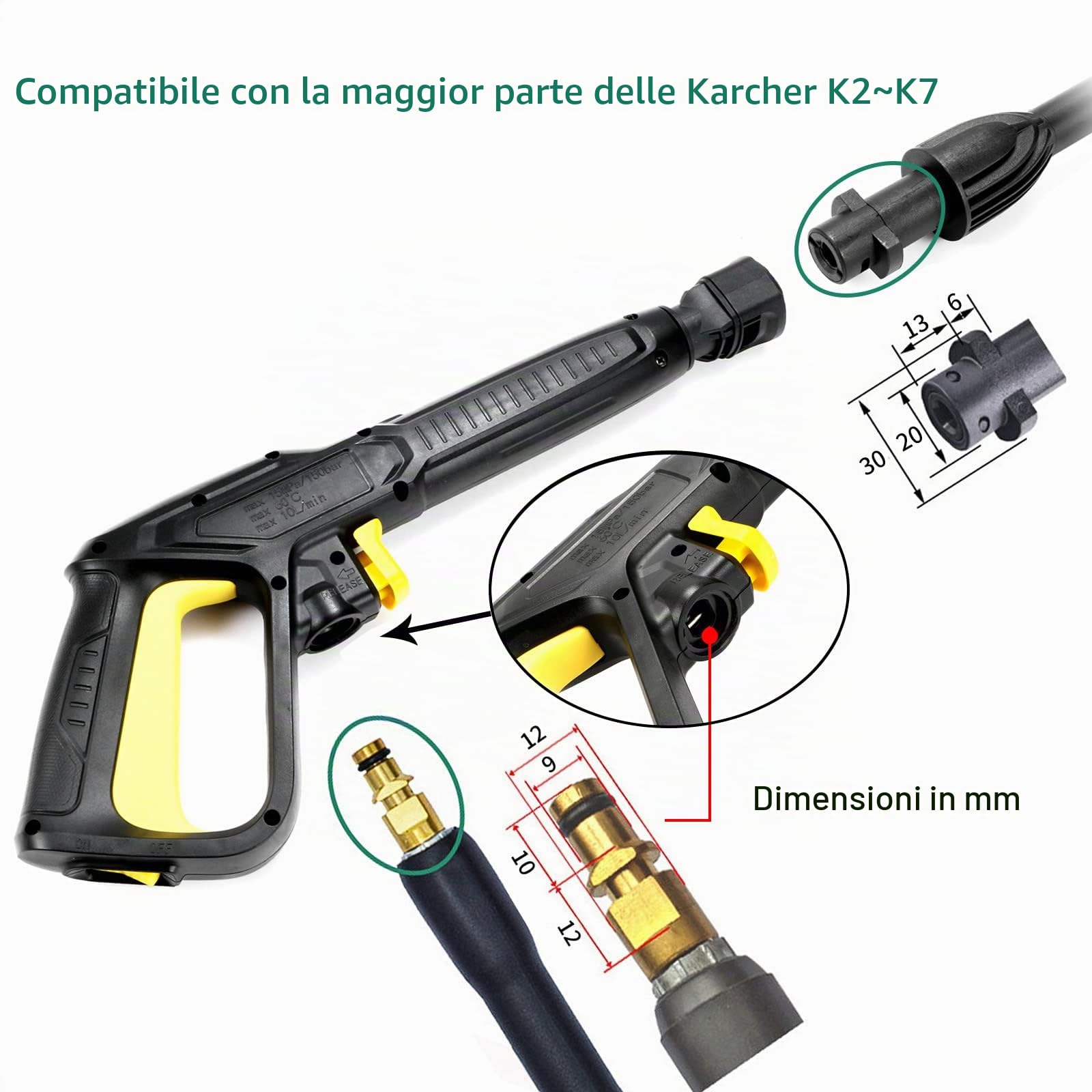 Ugello a lancia ad alta pressione per pistola a spruzzo ad acqua ad alta pressione Ugello a lancia turbo rotante a getto d'acqua per Karcher K2 K3 K4 K5 K6 K7 Idropulitrici