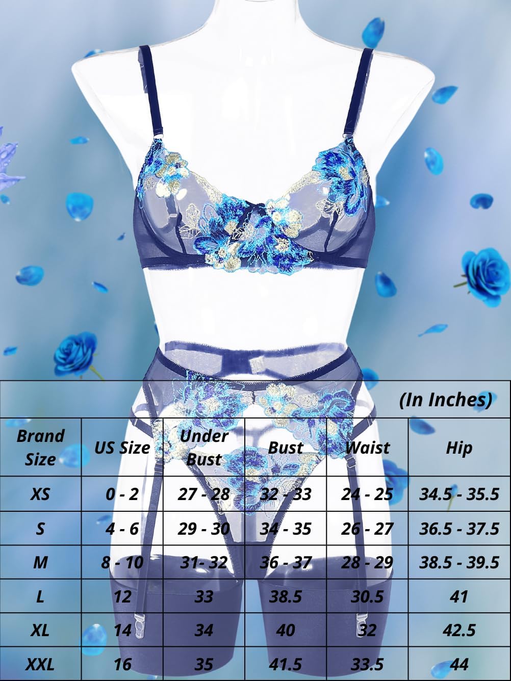 Kaei&Shi Floral Embroidered Garter Belt Set,Sheer Lingerie Sets for Women Sexy,Wedding Night Valentines Boudoir Outfits - Image 7