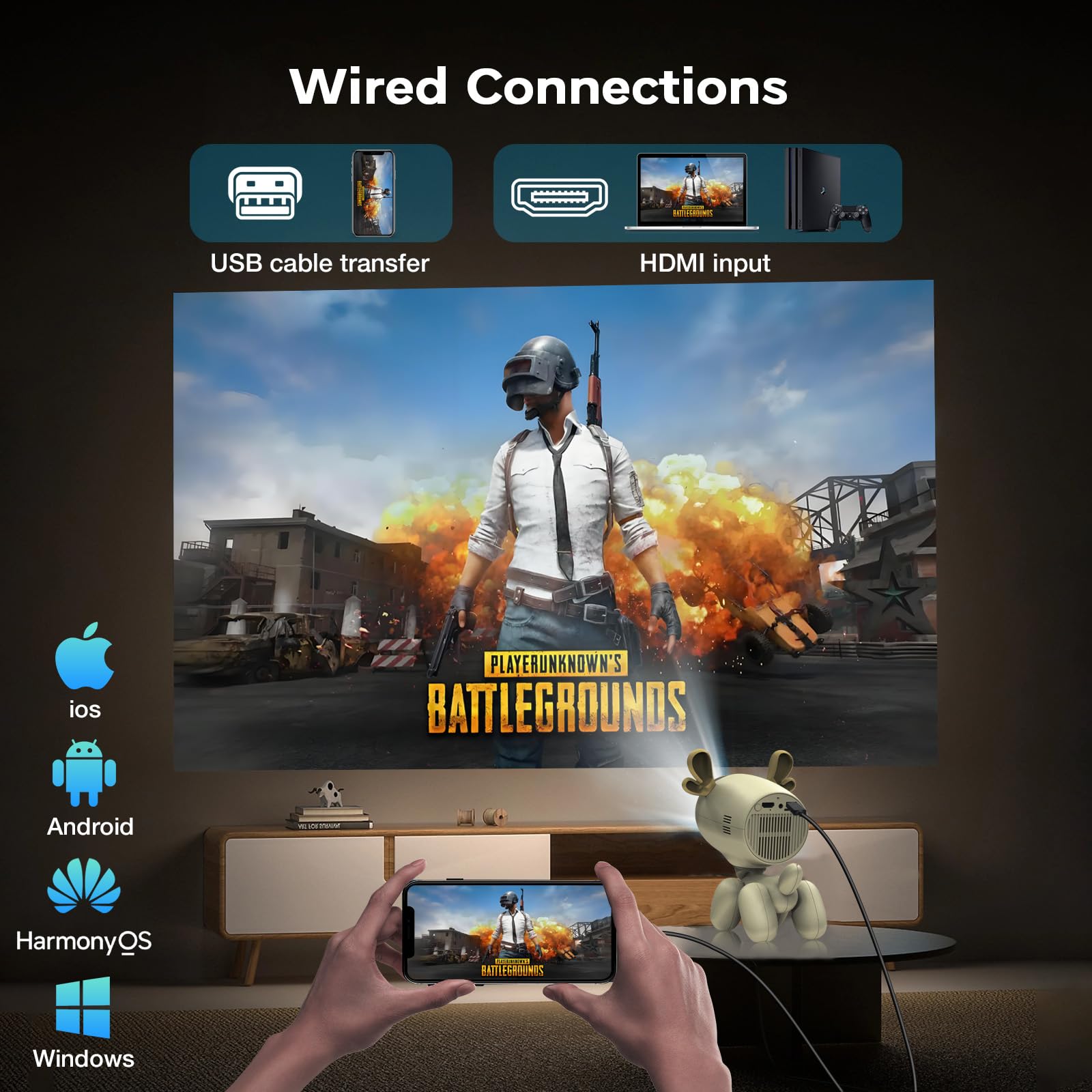 Proyector de techo CineGlow JOYGGE NSL02 Android 13 Proyector portátil con Wi-Fi 6 y BT 5.0 compatible con Netflix/YouTube/Primevideo, Proyector Portátil 4K 1080P para cine en casa y películas al aire