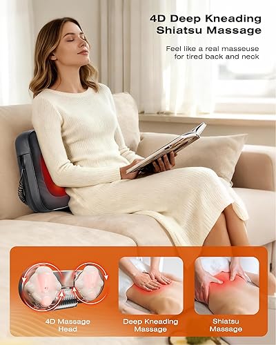 Miniatura 4 de Masajeador de espalda para aliviar el dolor de tejido profundo con calor Shiatsu masaje de espalda para silla, almohadilla masajeadora de cuello
