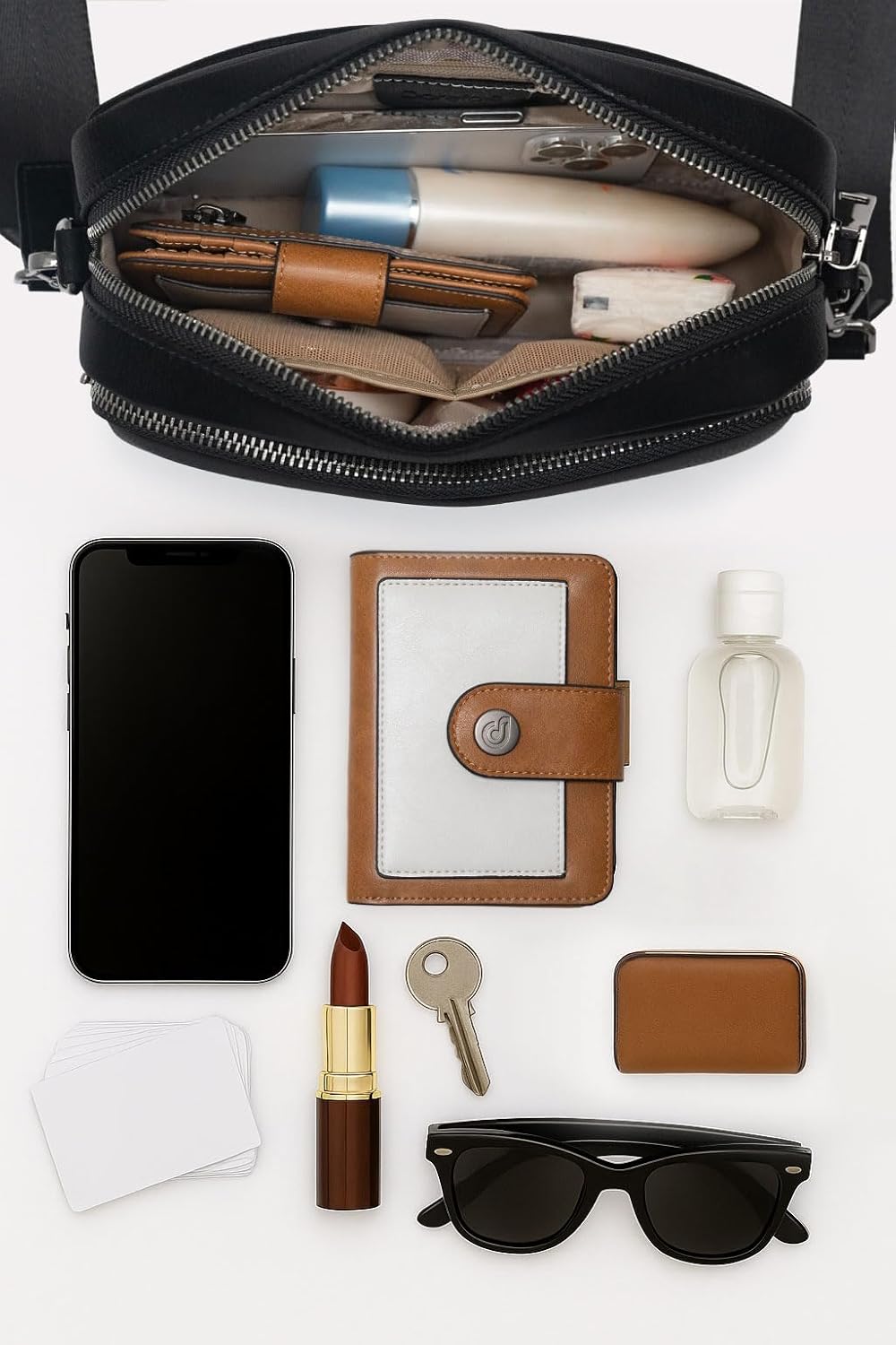Small Crossbody Bag for Women, Triple Zipper Purse with Card Slots, Lightweight Shoulder Bag for Travel