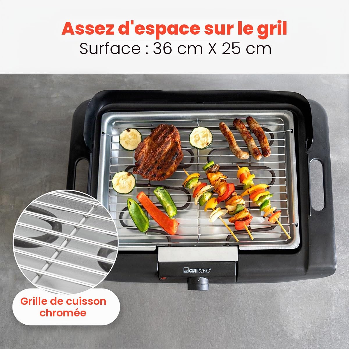 Barbecue de table Clatronic | Barbecue électrique | Balcon & cuisine | Barbecue électrique avec pare-vent | Barbecue avec grille chromée | Barbecue de table avec boîtier Cool Touch | BQ 3841