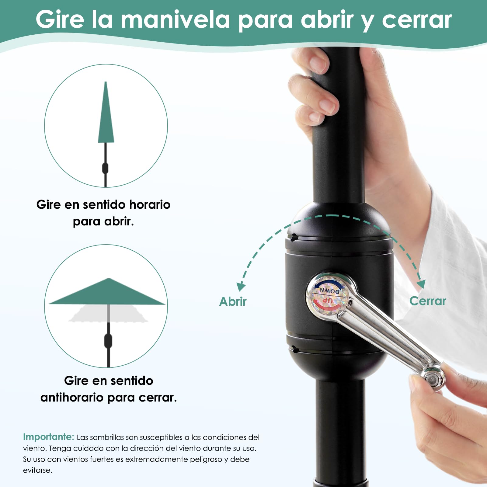 DEWEL Sombrilla de jardín, ángulo de inclinación ajustable y apertura/cierre manual, sombrilla de playa, resistente a los rayos UV e impermeable