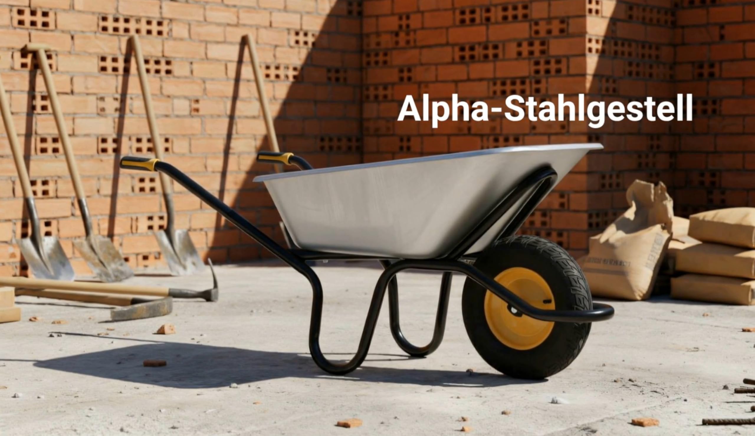 HAEMMERLIN BAU Plus 120 Profi Schubkarre 120L, verzinkt, 250kg Tragkraft, Bauschubkarre, kugelgelagertes Luftrad Ø 400 mm, Alpha-Stahlgestell, ergonomische Softgriffe