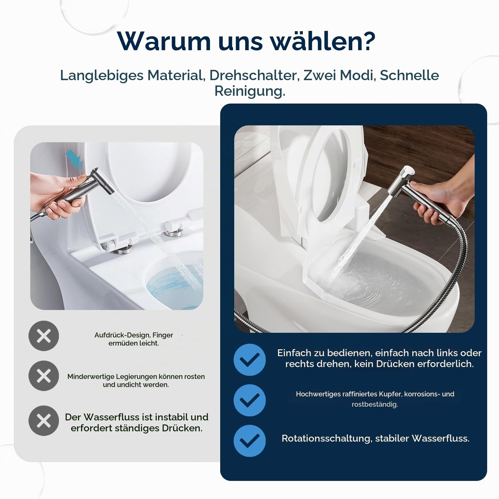 Bidet handbrause,Chrom toiletten dusche,2 Wasserstrahl-Modi,Kein Drücken Erforderlich,Multifunktionale bidet brause,Toilettendusche mit Halter und Schlauch,Für die Badezimmerreinigung