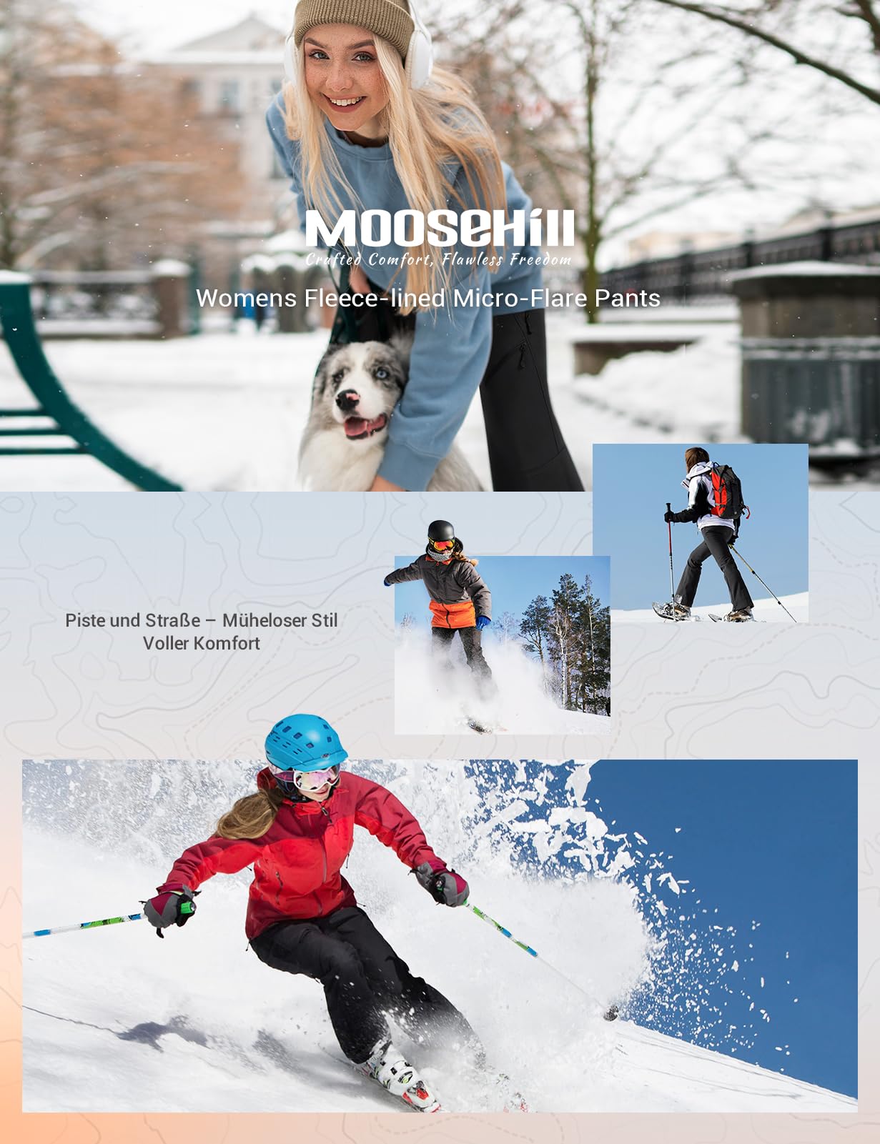 Moosehill Damen-Wanderhose-Thermohose-Wasserdicht-Skihose-Softshellhose Schneehose Gefüttert Winddicht Fleece Warm Falre Outdoor Snowboard Fahrrad Arbeit Trekking Winter Cargohose