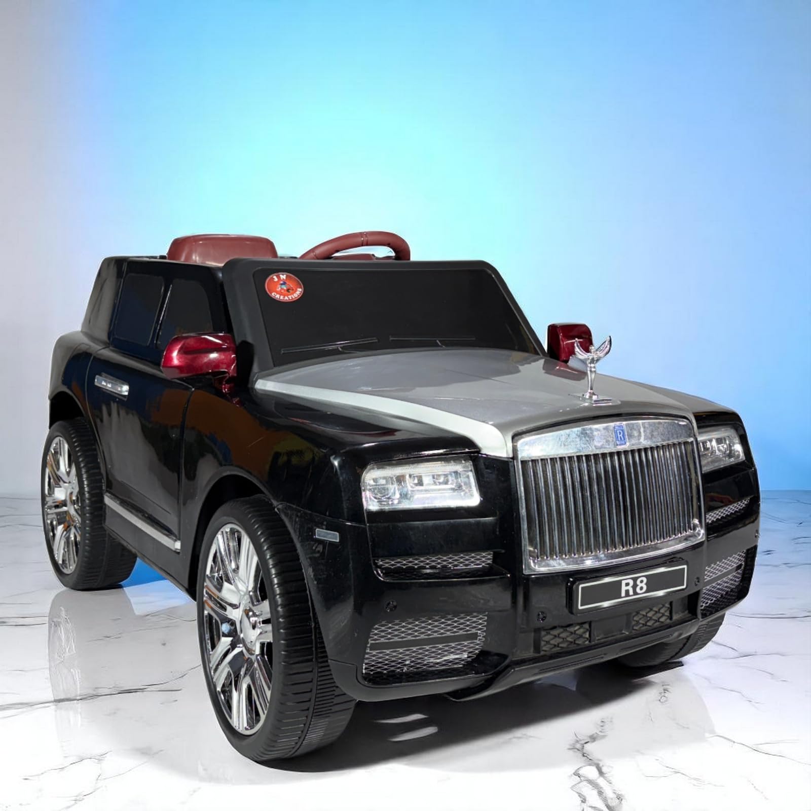 12V Battery Operated 4X4 Rolls Royce Ride On R8 Car for Kids with Remote Control (Silver-Black)