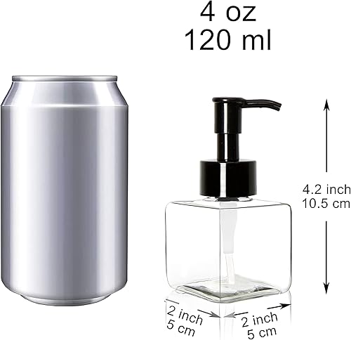 Miniatura 10 de Youngever Paquete de 5 botellas de plástico de 4 onzas, botellas cuadradas de plástico recargables para dispensar lociones, jabón líquido