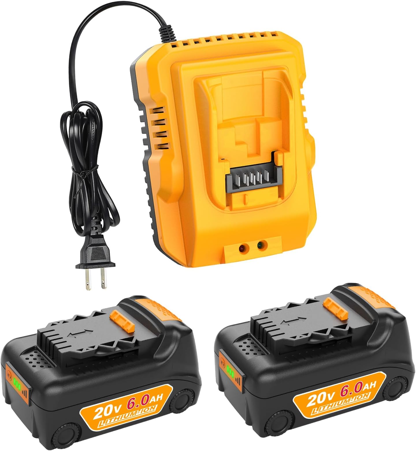 TeenPower Upgraded 20V 6.0Ah Battery Replacement for Dewalt 20V Battery Pack of 2 with Charger Combo Dcb112