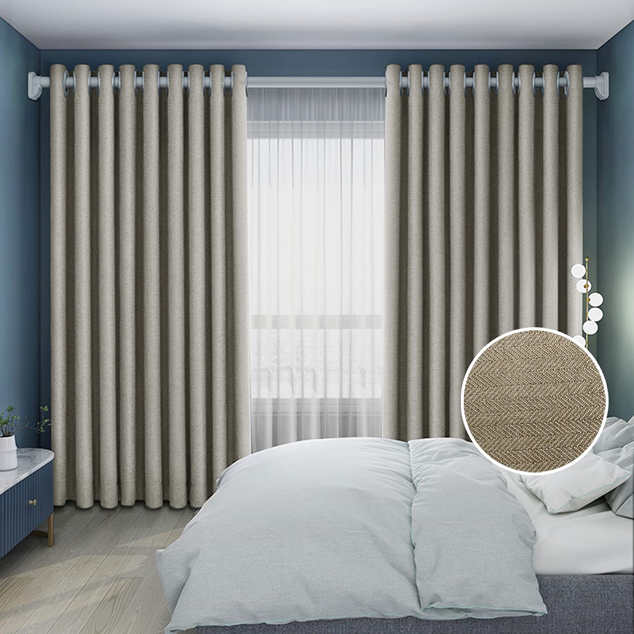 suke IHOME HOMIE 1 PIECE Blackout Curtains for Living Room Bedroom Reduce Noise Isolate High Temperature Shading Ultraviolet Rays Energy Saving Blackout Drapes Grommet Top (12 Brown, 300 * 270 cm)
