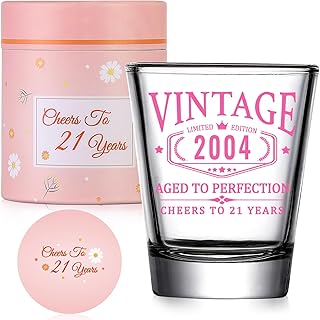 21st Birthday Gifts for Her - Limited Edition Shot Glass - Vintage 2004 Cheers To 21 Years, Finally 21 Party Decorations Supplies - Turning 21 Bday Present for Girl Women Sister Daughter Friends