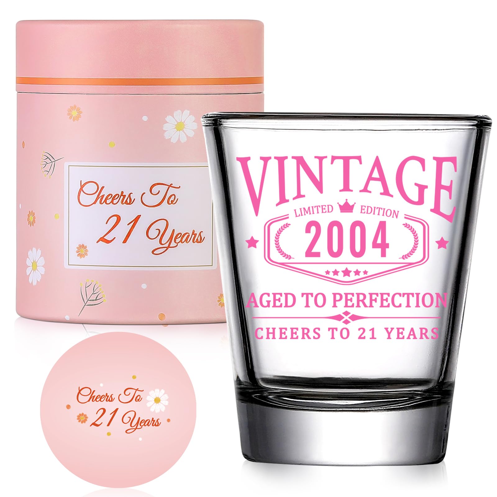 21st Birthday Gifts for Her - Limited Edition Shot Glass - Vintage 2004 Cheers To 21 Years, Finally 21 Party Decorations Supplies - Turning 21 Bday Present for Girl Women Sister Daughter Friends