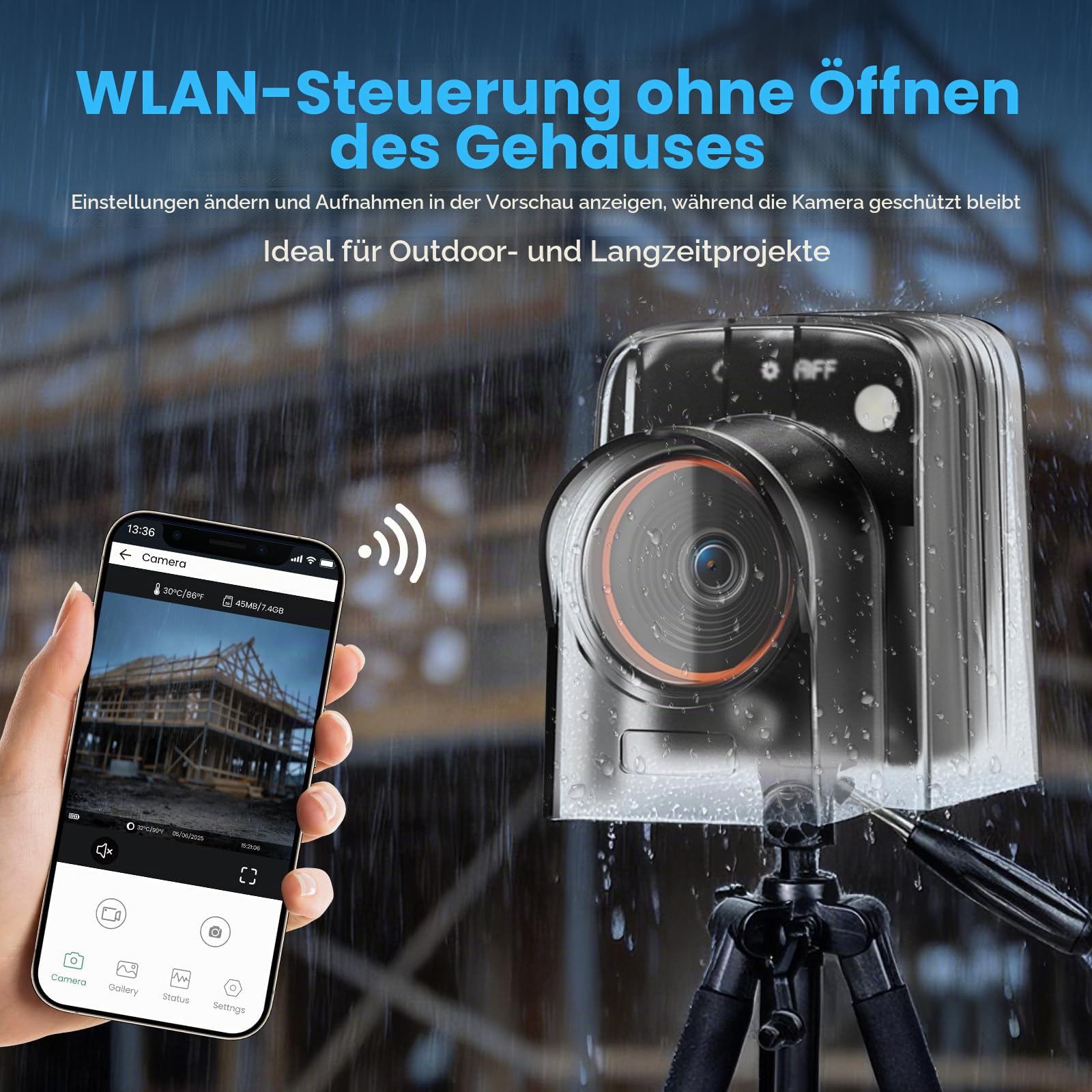 WiFi Zeitraffer Kamera 4K AVI Video, 48MP-Fotos Zeitrafferkamera mit LED-Fülllicht, 180 Tage Aufnahme Wiederaufladbare Time Lapse Kamera für Baustellen, Pflanzen, Gartenarbeit, Kochen (32GB-Karte)