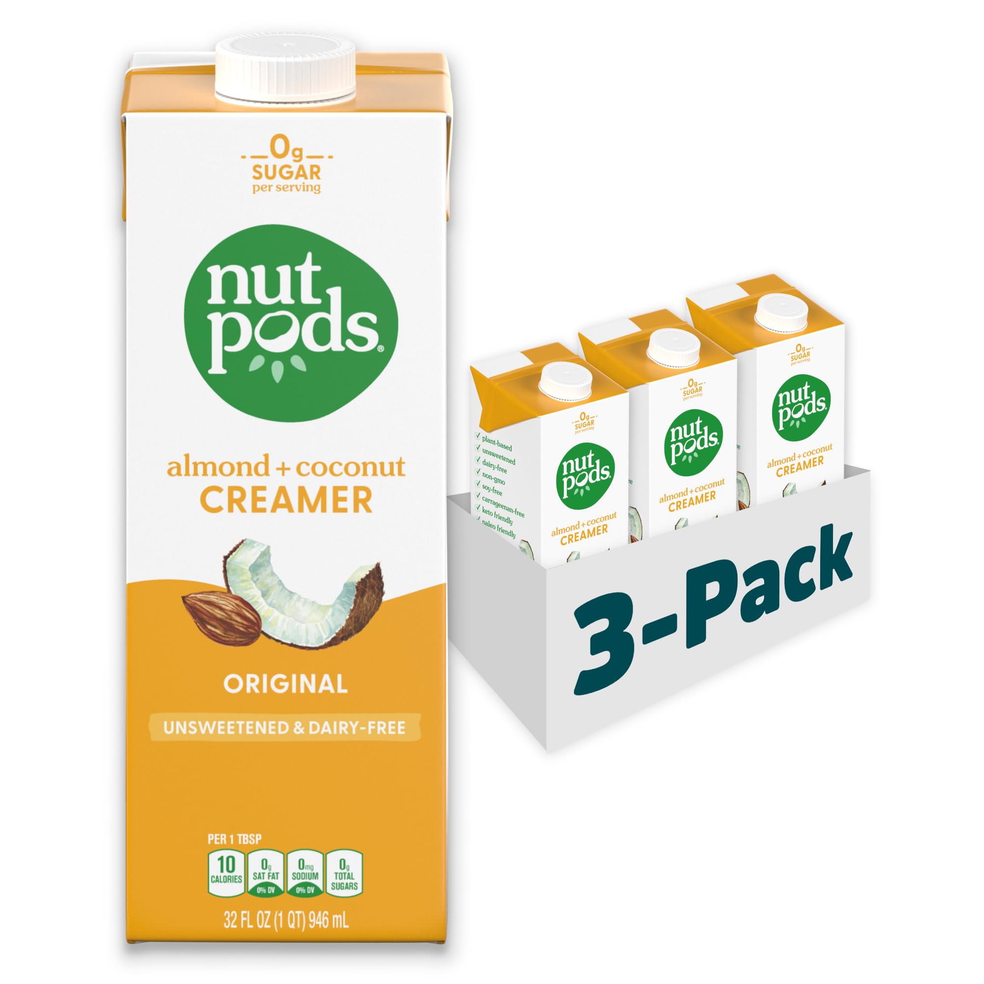 nutpods Original Unsweetened Dairy-Free Coffee Creamer 3-Pack