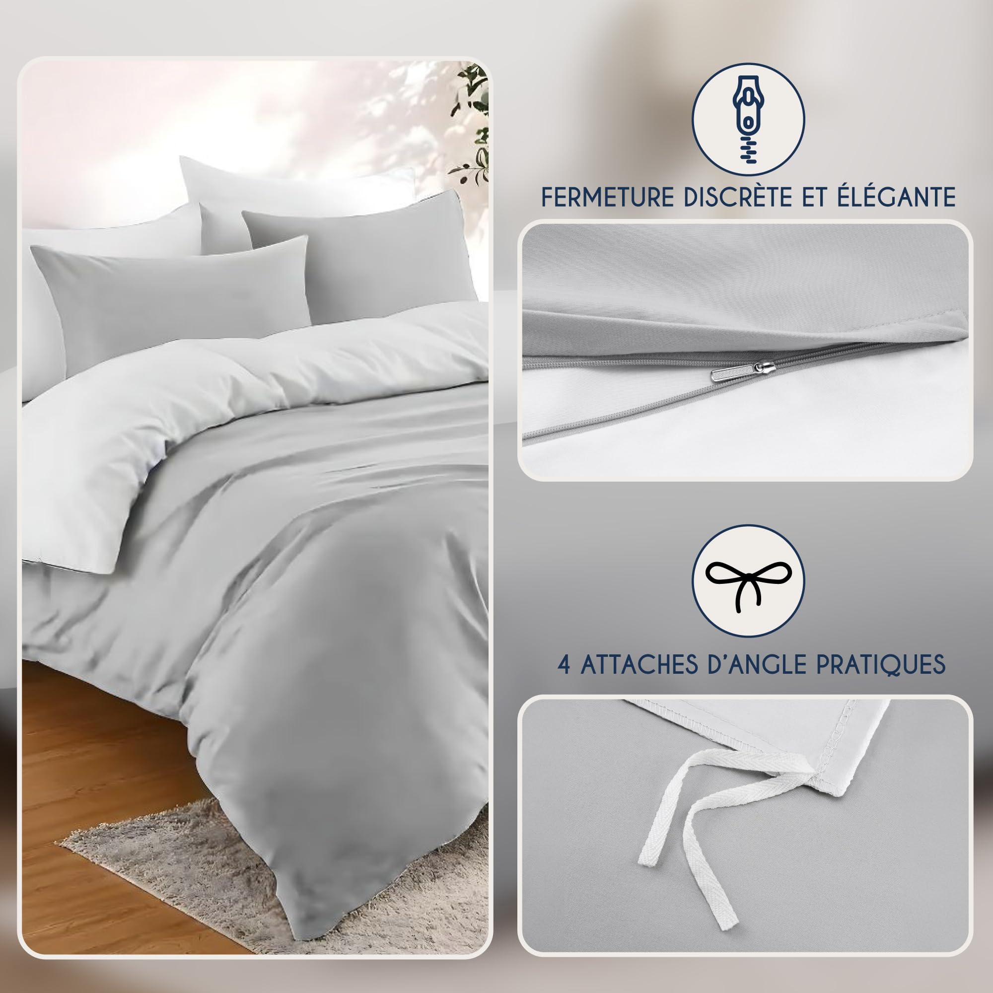 Dreamzie 1 dekbedovertrek 200x200 met 2 kussenslopen 80x80 – Abstract grijs patroon – Katoenen beddengoedset – Ritssluiting – Oeko-Tex – Wasbaar 60°C – Beddengoed voor 2 personen