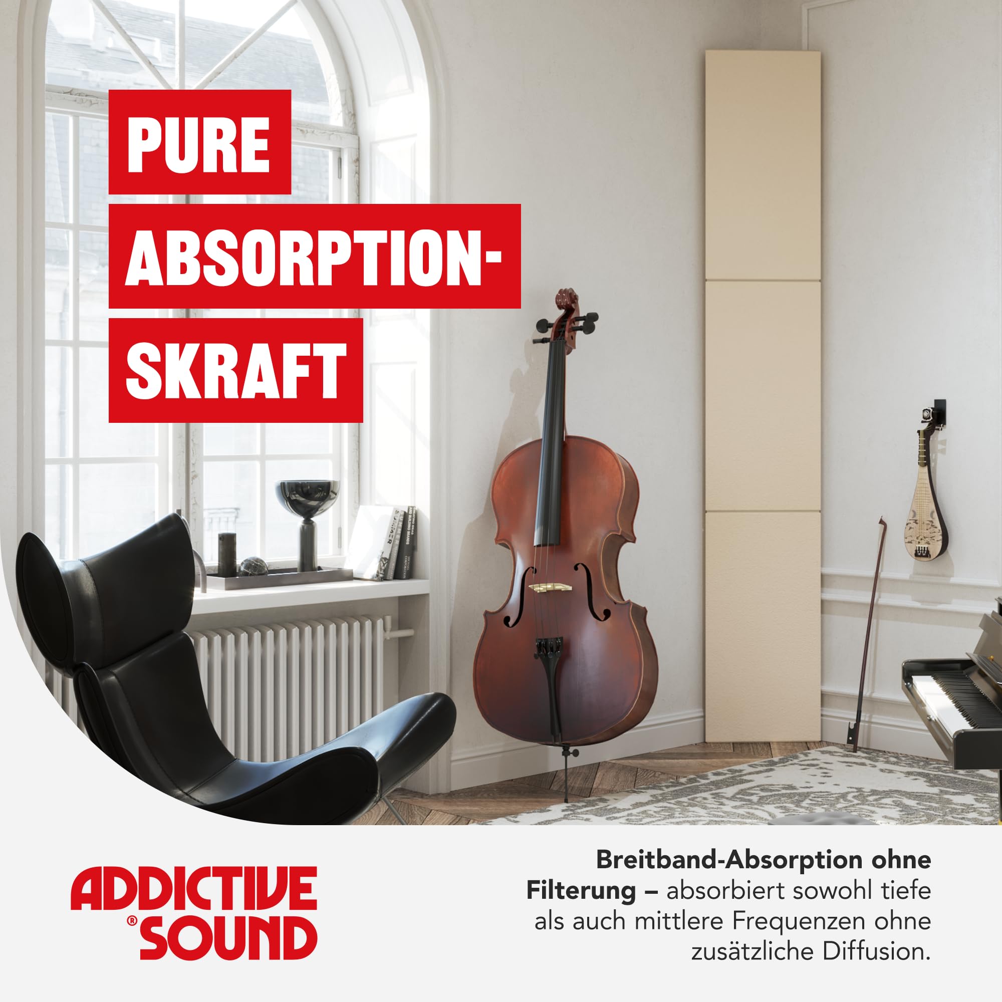 Addictive Sound Bassfalle Ecke Standard, Bass Trap Eckabsorber, Weiß | 35x35x50 cm, 98 cm hoch, Akustikwolle-Kern, stapelbar für Raumecken, EU-produziert, 36 Monate Garantie