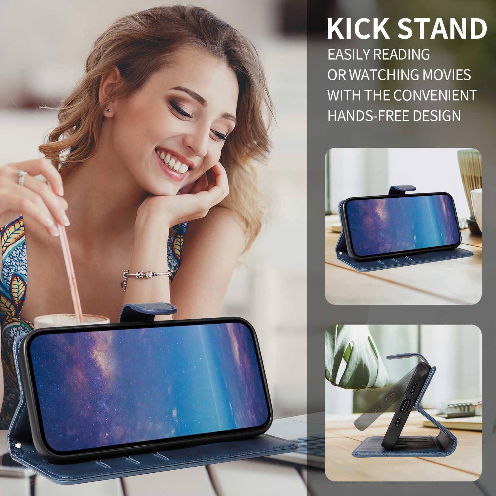 Etui z klapką do telefonu Samsung Galaxy S25 Ultra/S25 Plus/S25, skórzane etui portfelowe na telefon z stojakiem na karty, etui foliowe, odporne na wstrząsy, tworzywo TPU wewnątrz, niebieskie,