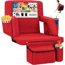 Overmont Stadium Seat with Back Support - 2.8 Padded Cushion 6-Position Recliner Portable Bleacher Seat with Dual Hooks Backpack Straps Cup Holders Pockets for Sports Events Concert
