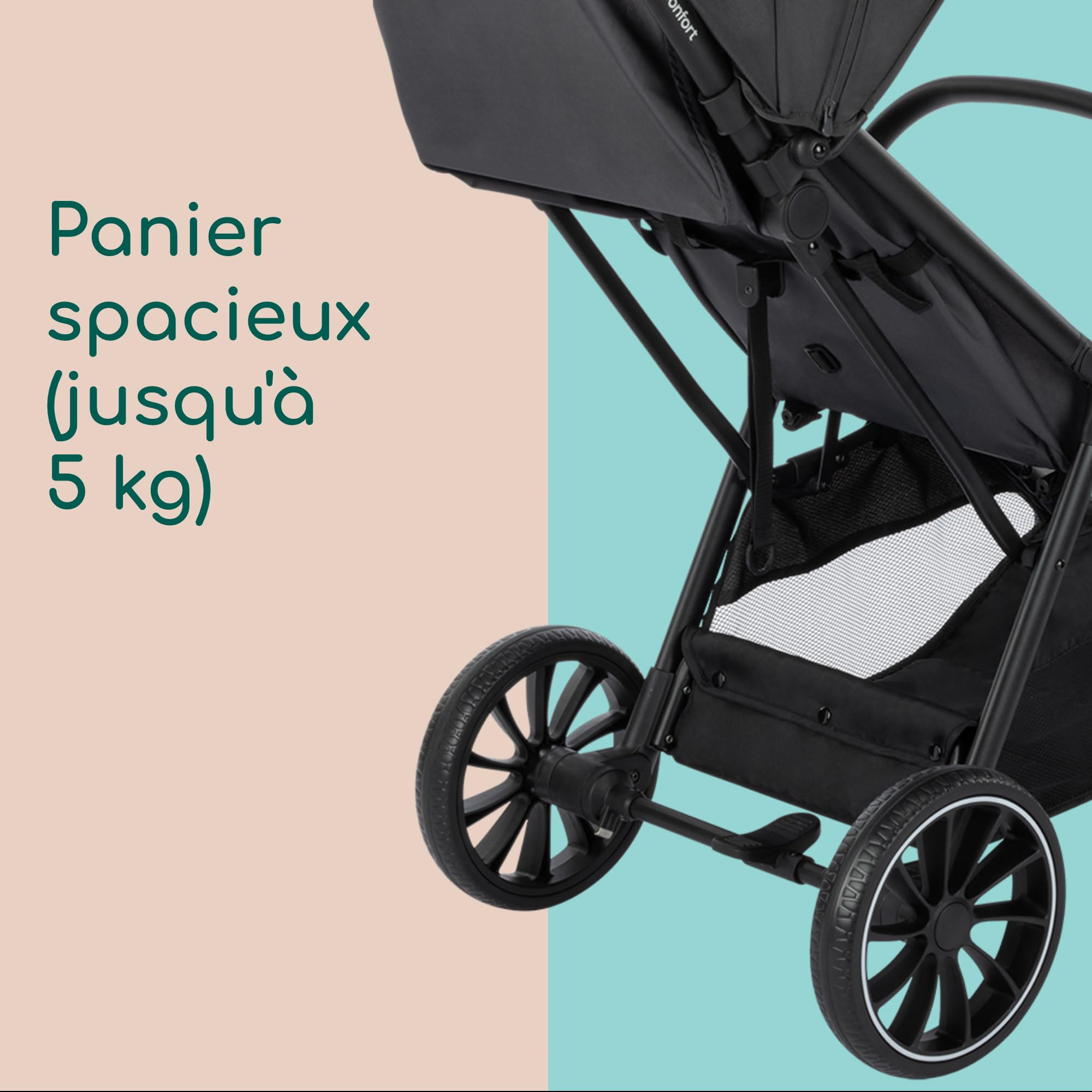 Bebeconfort Artic, Poussette Position Allongée, 0-22 kg, Mineral Graphite | Poussette Canne Compacte et Confortable, Dès la Naissance, Roues Tout-Terrain, Pliage à Une Main, Grand Panier 5 kg