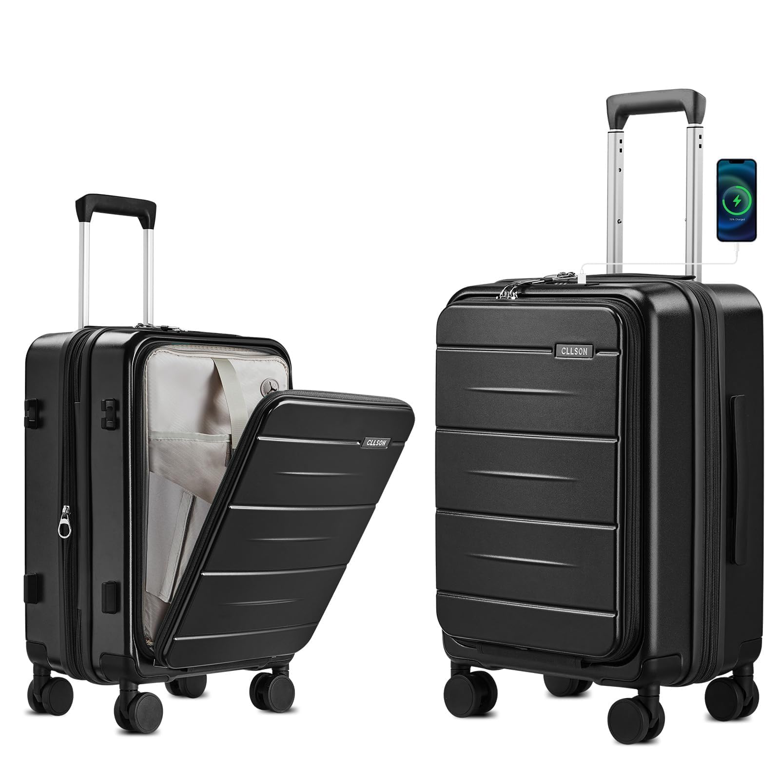 Carry On Luggage with Top Opening Expandable with Front Pocket and USB Charging Port Lightweight with Front Compartment
