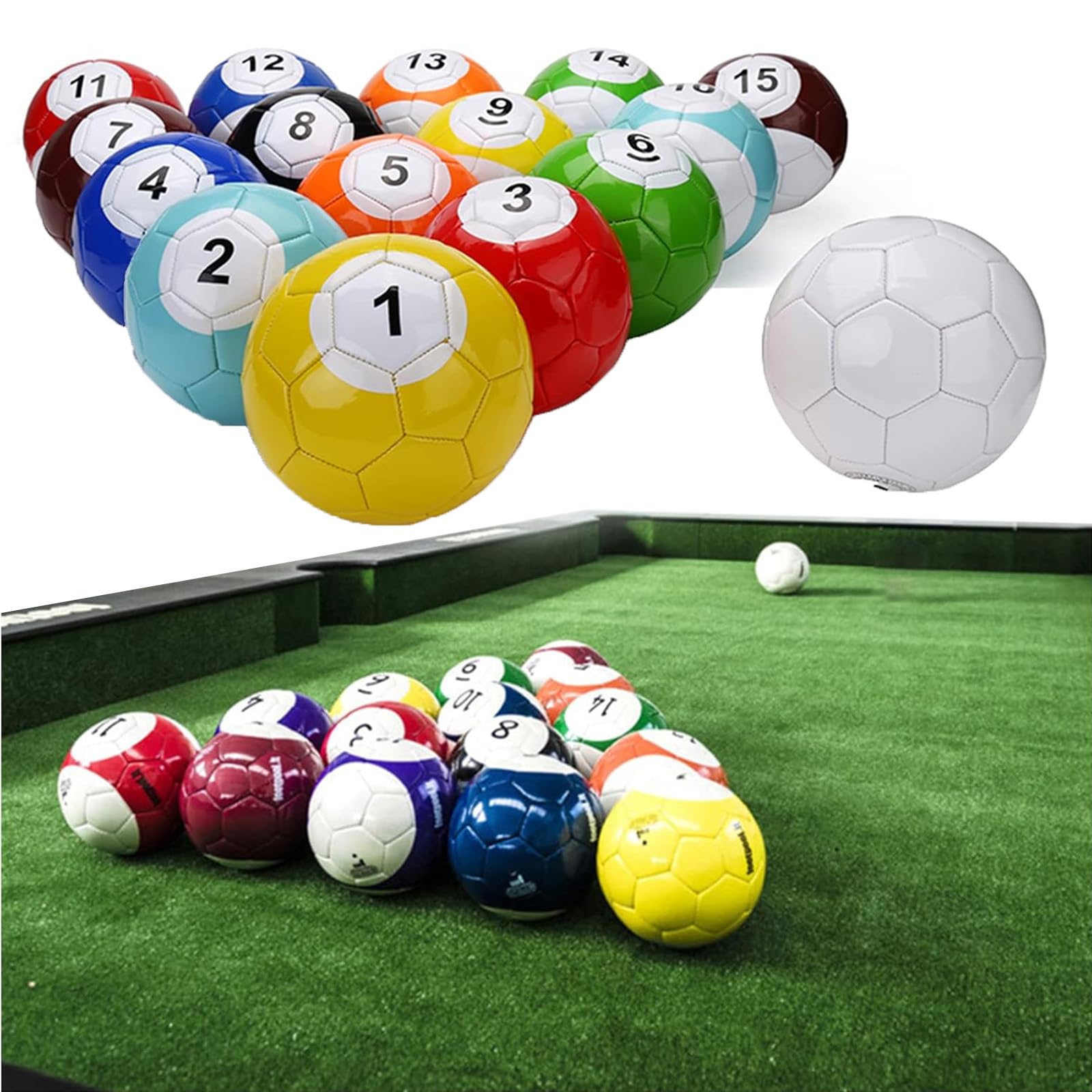 16Pcs Football Billiards Ball Set, PU Leather Soccer Snooker Balls For Inflatable Billiards Game, Footpool Kick Pool Balls For Garden, Backyard, Lawn & Party Games(20cm)