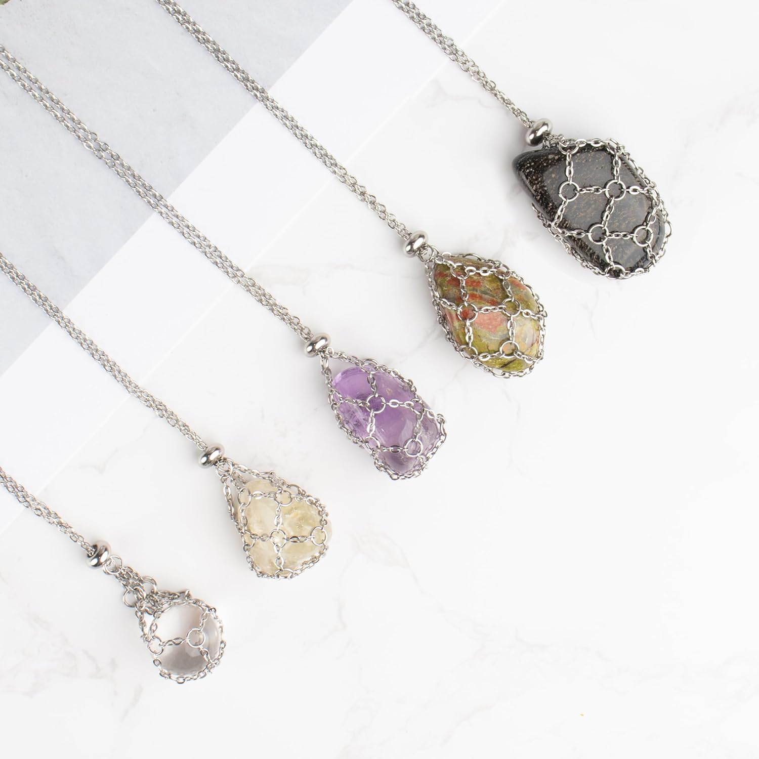 22Inch Stainless Steel Interchangeable Crystal Holder Necklace Chained GemStones Cage Necklace Trendy Pendant Necklace for Women Men Necklace Holder for Healing Crystal - Image 4