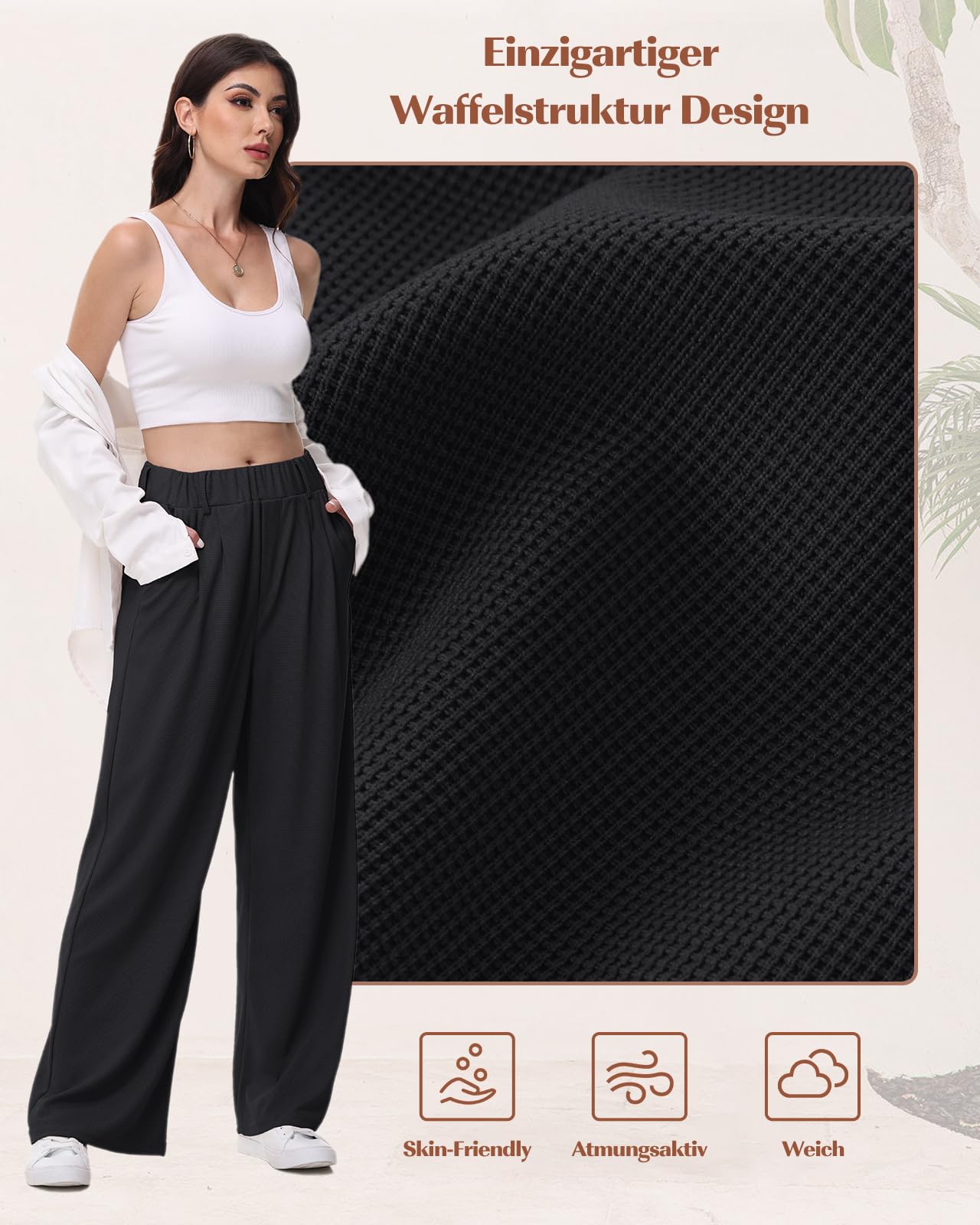 HMIYA Weite Hosen Damen-Bügelfreie Lässig Leichte Stoffhose Locker Palazzo Hose Hohe Taille Sommer Freizeithose mit Tasche