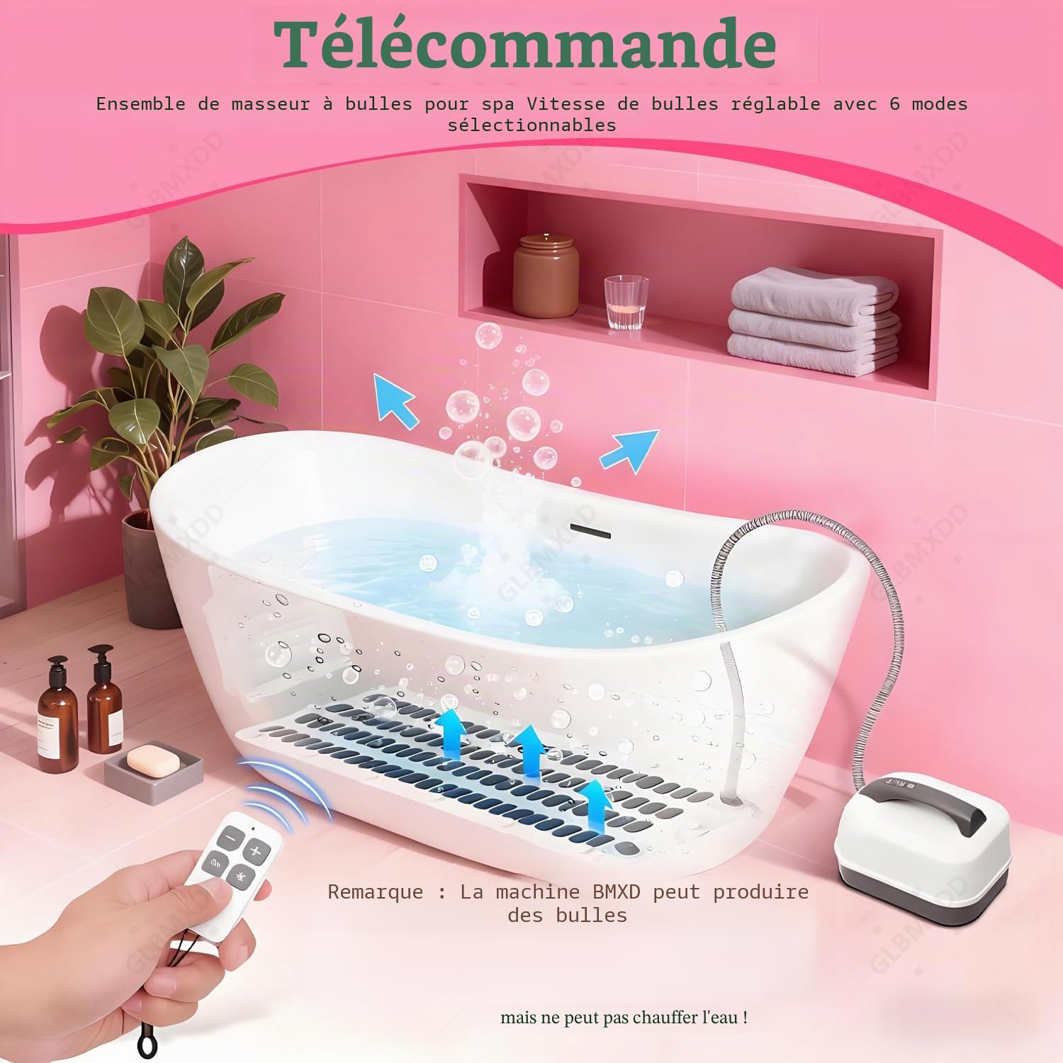 Tapis de Bain à Bulles pour Spa Portable, 6 Vitesses de Bulles, télécommande et ventouses antidérapantes pour Une Relaxation optimale à Domicile. Regular114cm