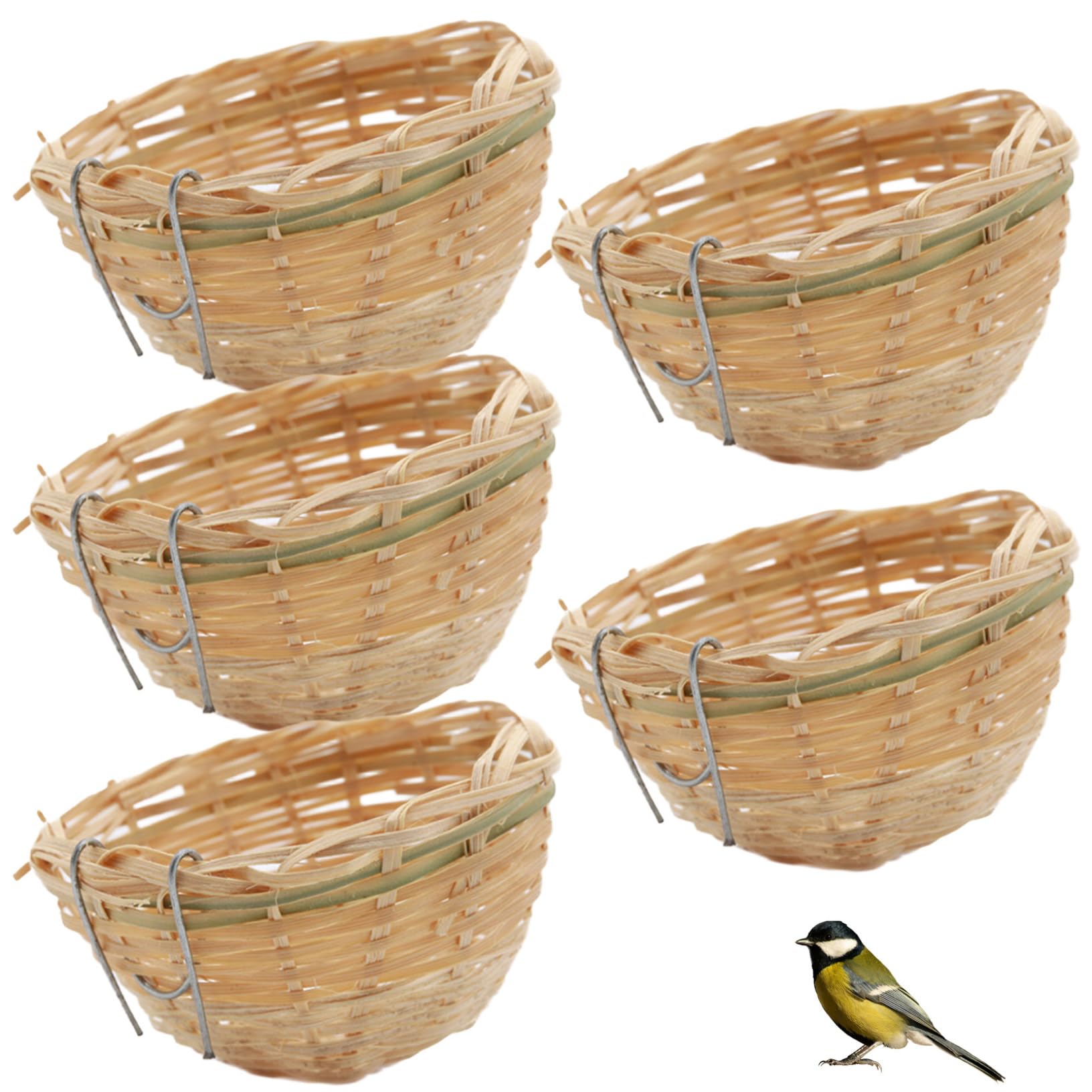 Monetais 5Pcs Bird Nest, Bamboo Woven Bird Nest for Cage, Natrual & Safe House, Lightweight Breeding Cage Rest for Parakeet Cockatiel Lovebird Finch Canary for