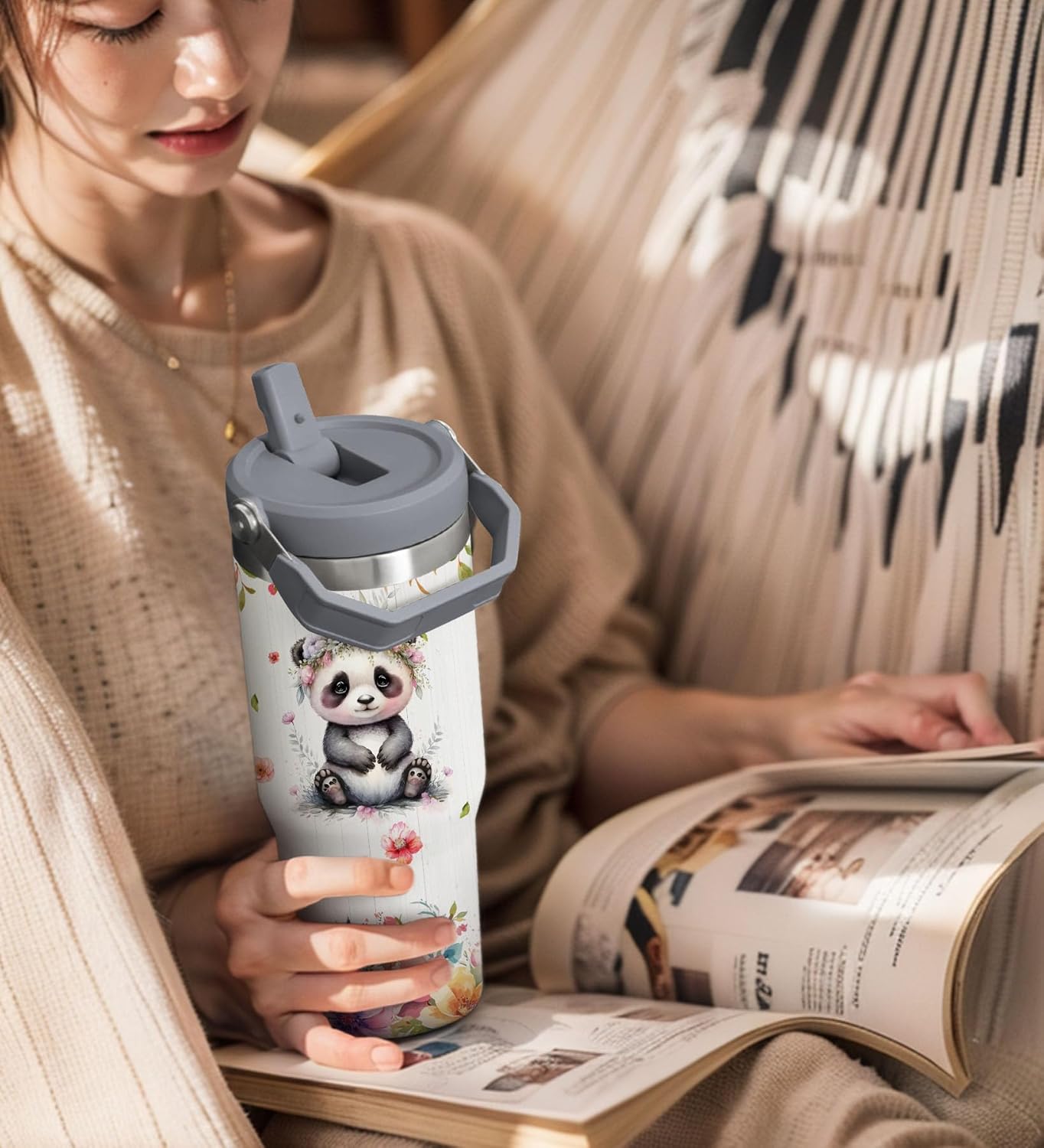 Panda Tumbler for Girls,Vacuum Insulated Stainless Steel Travel Mug 30 oz (Panda) - Image 5