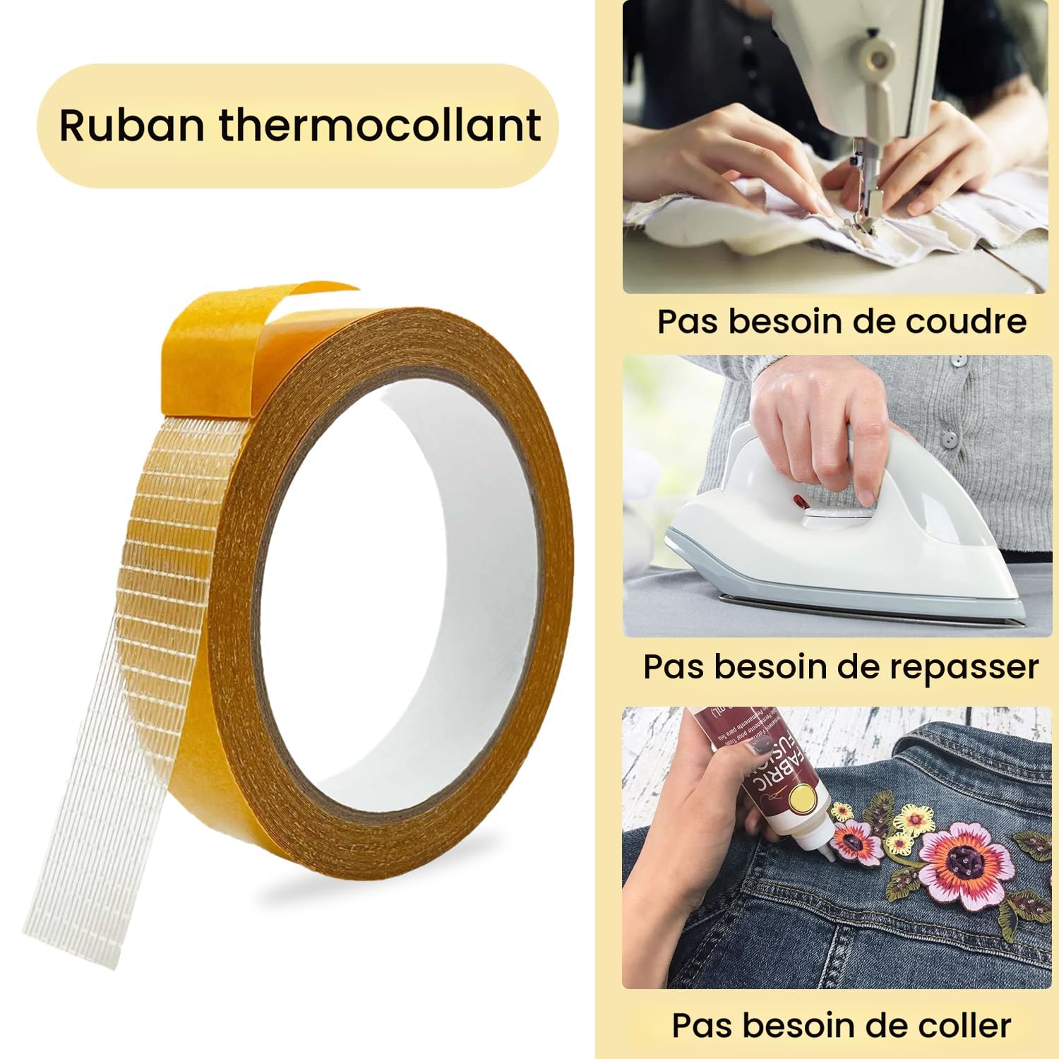 Lot De 2 Rubans Adhésifs Double Face En Tissu De 2,5 Cm X 25,9 M Pour Rideaux, Ourlets En Tissu, Pantalons, Vêtements, Housses De Canapé, Loisirs Créatifs, Tapis, Scrapbooking, Jupe