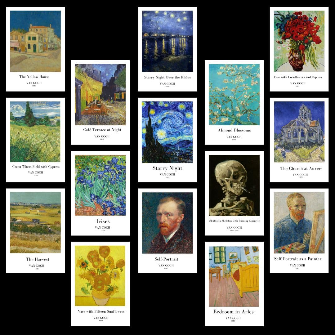 Funk You Store Van Gogh Paintings Mini Posters Kit (Set of 15) Collage Kit Compact Size (8 x 6 cm) Posters for Phone Accessories, Bedroom, Office, Living room (Van Gogh, 15)-image-27