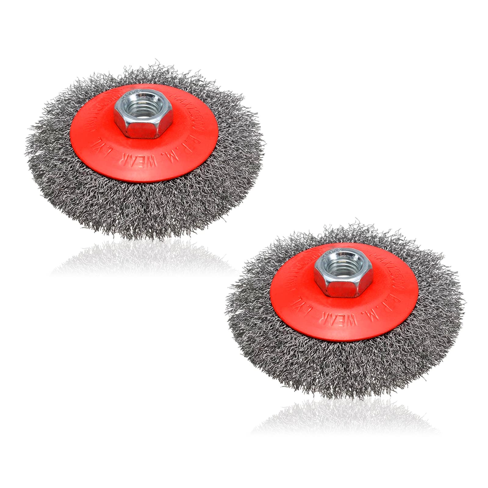 ARTIBOX 2PCS of 4-inch high Carbon Steel Wire Wheel Brushes, Suitable for Angle Grinders with a 5/8''-11 UNC Threaded Spindle, Designed for Grinding, polishing, and Rust Removal tasks.