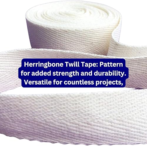 Miniatura 2 de Correa de algodón de 1 pulgada x 5 yardas, correa de algodón blanco hueso con patrón de espiga beige, bolsa de mano, bolsa de mano, correa de