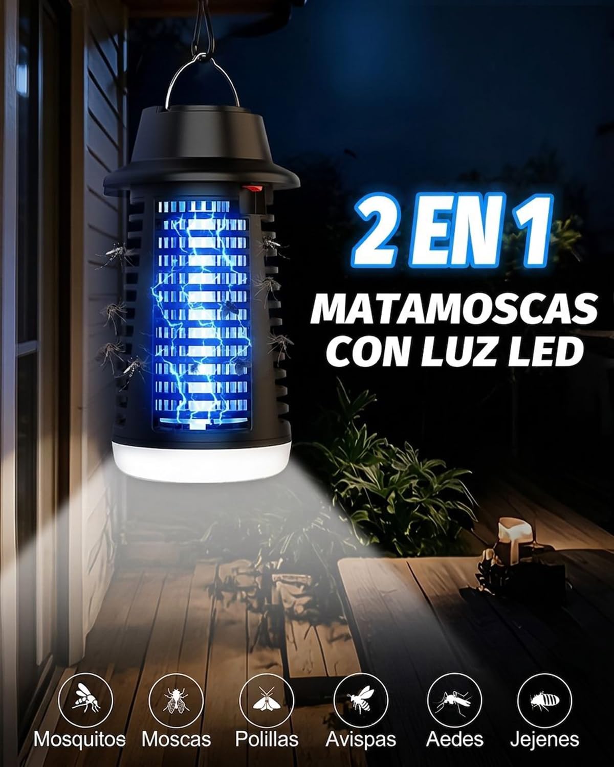 Mata Mosquitos Eléctrico, Lámpara Antimosquitos para Interior y Exterior, Mosquitos Eléctrico con Luz UV, Bandeja Extraíble, IPX4, para Dormitorio, Salón, Terraza y Camping
