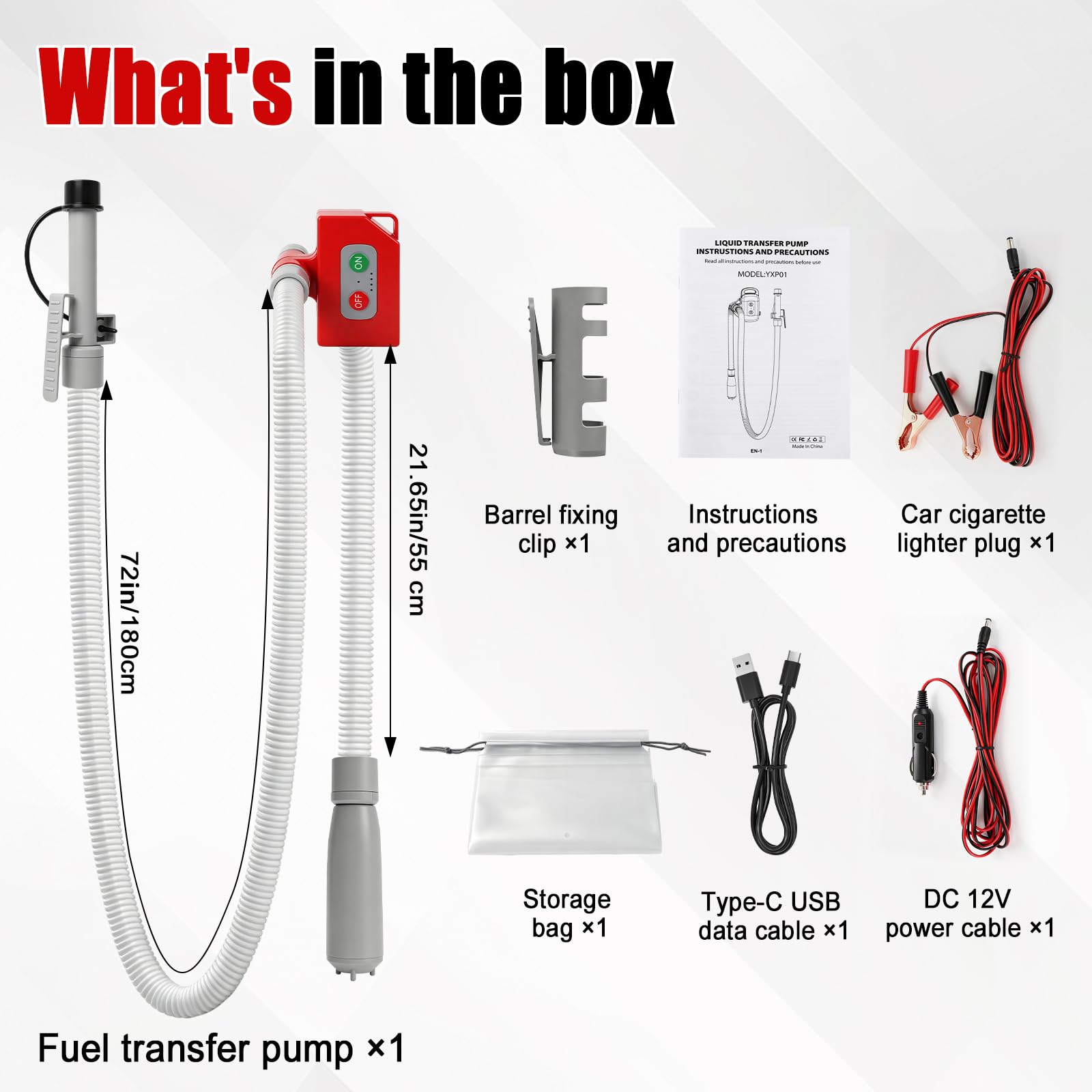 Bomba de Transferencia de Combustible con Sensor de Parada Automática, Bomba de Trasiego Combustible con Adaptador, transferencia eléctrica con manguera de 1,8 m para gasolina, diesel (sin bidón)