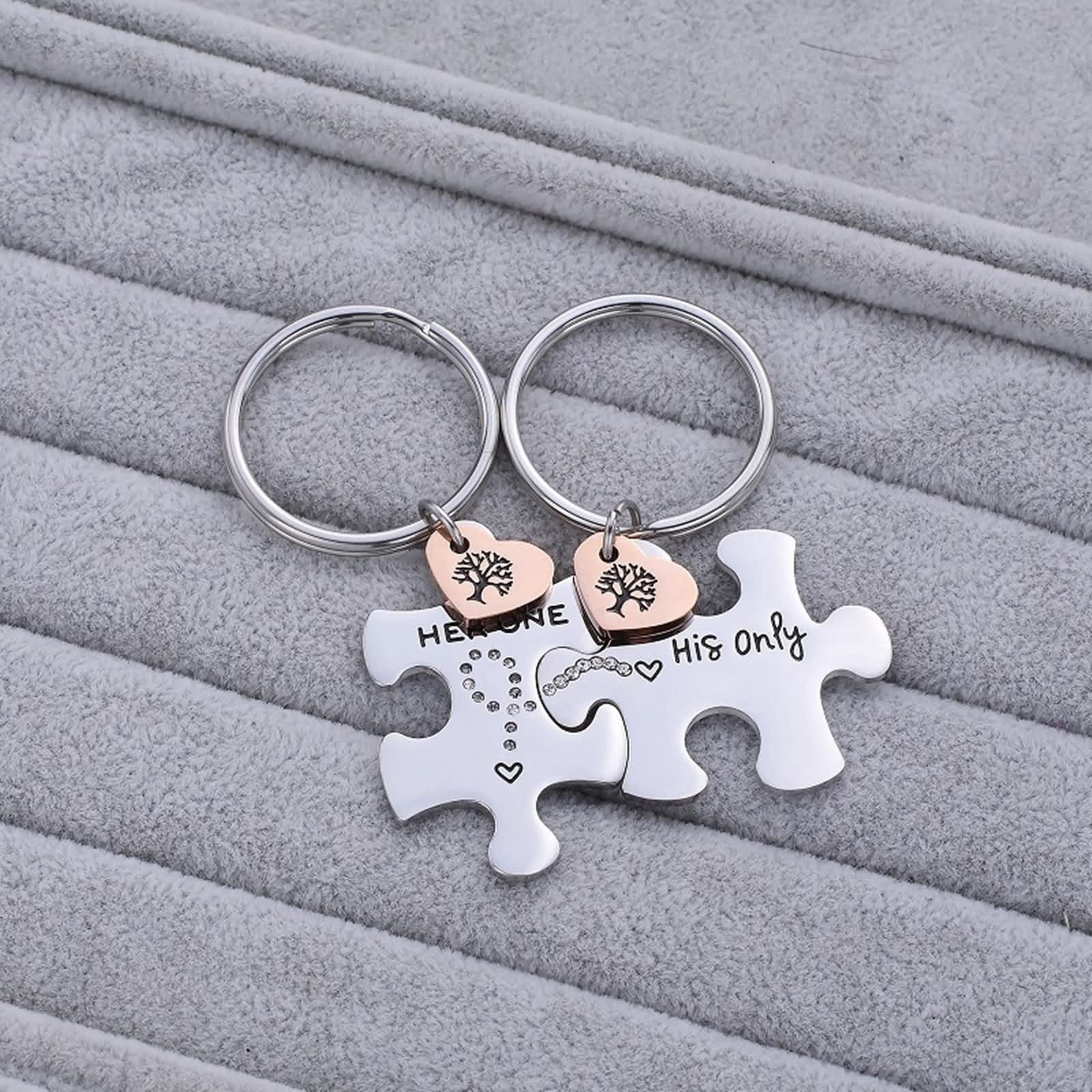 Brelok dla kobiet, uroczy, grawerowany brelok dla par, srebrny grawerunek puzzle z wisiorkiem drzewo życia, prezenty ze stali nierdzewnej