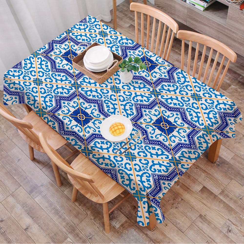 Dalexhm Moroccan,Moroccan Portuguese Style Classic T - A7 Table Cloth Wipe Clean Rectangular, Wipeable Tablecloths,Dining Table Cover For Kitchen Outdoor Garden Table,Moroccan,Moroccan Portuguese Style Classic Tiles Ornaments Islamic Histor,54X72 In