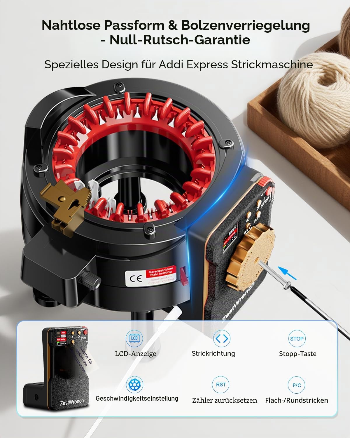 Adapter für elektrische Strickmaschinen von Addi, 22 Nadeln, automatisches Zubehör, LCD-Panel und Reihenzähler
