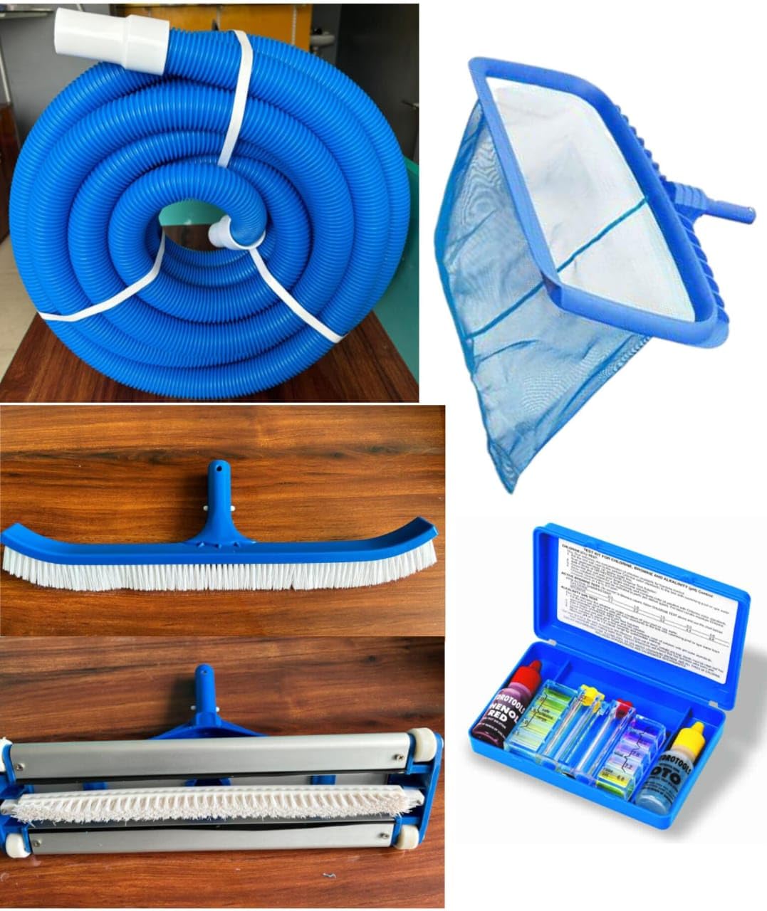 watertech systems Swimming Pool Vacuum kit, Combo Pool cleanig Set,Flexible Hose Pipe 6mtr, Vacuum Head 18 inch,Wall Brush 18inch, Leafe Net, Test kit,-picture-24